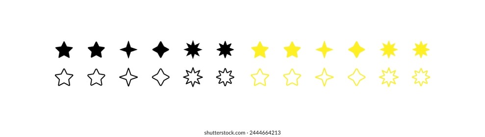 Star icons. Different styles, yellow, stars collection. Vector icons