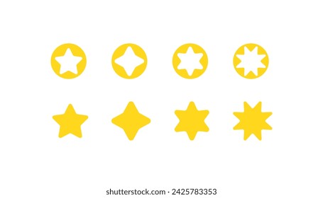 Iconos de estrellas. Plano, amarillo, conjunto de estrellas en un círculo y sin, iconos de estrellas. Iconos vectoriales