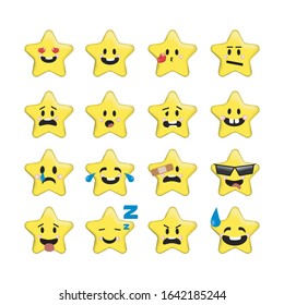 Star icons. Funny star shaped emotions icons.