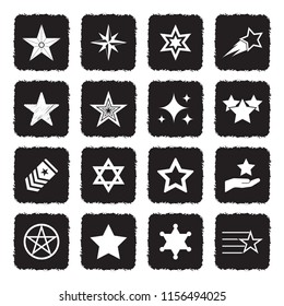 Star Icons. Grunge Black Flat Design. Vector Illustration. 