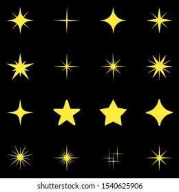 Star icons on a dark background. Set of yellow stars. vector illustration.