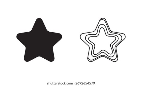 Star icons with outline and solid fill with transparent background