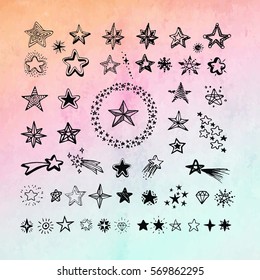 Star icons and pictogram. Collection black star shapes on gradient abstract background