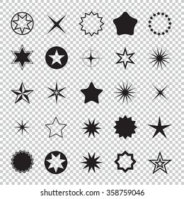 Star icons. Star pictogram. Set star icons. Concept rating, success, awards. Collection star pictogram. Isolated star symbol. Star icon on a black background.