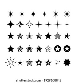 Star icons, rating and rank symbols, decor star collection, vector