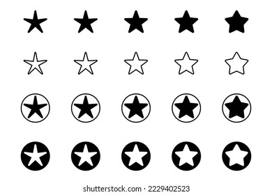 Star icons with rounded corners. Star symbols isolated on white background. Vector star shapes.