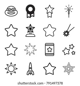 Star icons. set of 16 editable outline star icons such as sun, ninja, sparkler, rocket, explosion