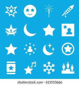 Star icons set. set of 16 star filled icons such as star, happe emoji with star eyes, favorite music, sparkler, fireworks, crescent, favorite photo, snowflake, ranking