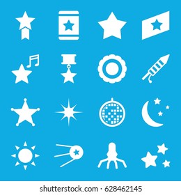 Star icons set. set of 16 star filled icons such as sun, star, favorite music, fireworks, disco ball, sheriff, rank, award