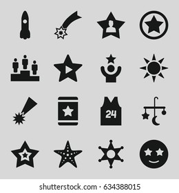 Star Icons Set. Set Of 16 Star Filled Icons Such As Bed Mobile, Star, Favorite Music, Favourite User, Sheriff, Ranking, Sport T Shirt Number 24, Sun, Rank, Celebrity