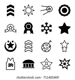 Star Icons Set. Set Of 16 Star Filled And Outline Icons Such As Observatory, Fireworks, Snowflake, Rank, Award, Sun, Favourite User, Sport T Shirt Number 24, Medal