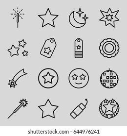 Star icons set. set of 16 star outline icons such as sparklers, sparkler, firework, fireworks, star, rank, tag, disco ball