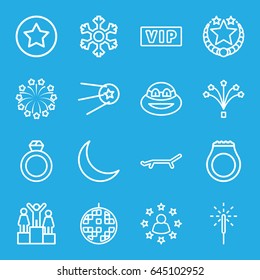 Star icons set. set of 16 star outline icons such as vip, sparkler, fireworks, crescent, disco ball, snowflake, sun, rank, ninja, ranking, ring, star