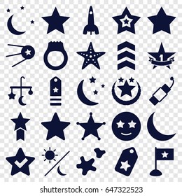 Star icons set. set of 25 star filled icons such as bed mobile, happe emoji with star eyes, moon and stars, firework, cookie, crescent, sheriff, rocket, sun and moon, rank