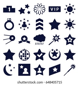 Star icons set. set of 25 star filled icons such as sun, vip, star, sparklers, star, favourite user, fireworks, favorite photo, rank, ranking, ring