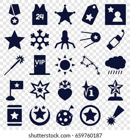 Star icons set. set of 25 star filled icons such as sun, explosion, sparklers, heart frozen, firework, fireworks, favorite photo, vip door, snowflake, sheriff