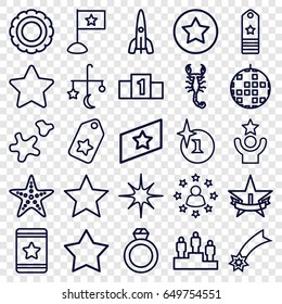 Star icons set. set of 25 star outline icons such as scorpion, bed mobile, star, explosion, star, cookie, rocket, rank, ranking, tag, flag, ring, celebrity, disco ball
