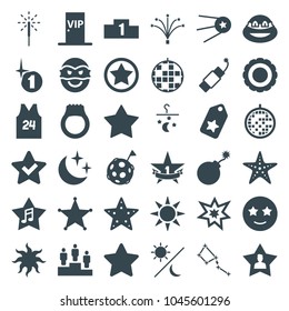 Star icons. set of 36 editable filled star icons such as explosion, tag, star, happe emoji with star eyes, ninja, disco ball, award, favorite user, sparkler, firework