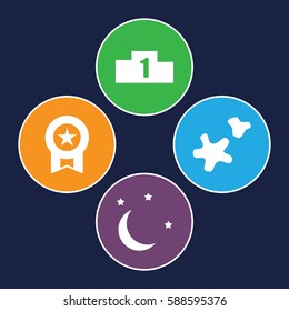 star icons set. Set of 4 star filled icons such as cookie, moon and stars, ranking