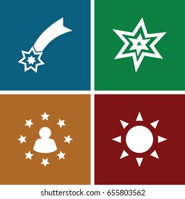 Star icons set. set of 4 star filled icons such as sun, explosion, user surrounded by stars