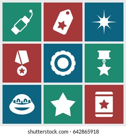 Star icons set. set of 9 star filled icons such as ninja, firework, award