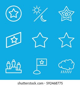 star icons set. Set of 9 star outline icons such as sun, star, sun and moon, rank, ranking
