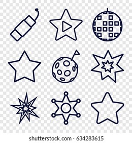 Star icons set. set of 9 star outline icons such as star, favorite music, firework, fireworks, sheriff, flag on moon, explode