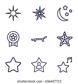 Star icons set. set of 9 star outline icons such as star, moon and stars, favorite music, favourite user, sun, starfish, medal