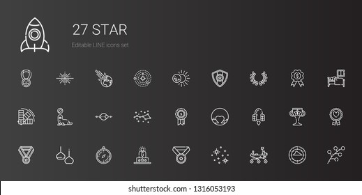 star icons set. Collection of star with mars rover, stars, medal, user experience, compass, light, spaceship, pluto, constellation, solar system. Editable and scalable star icons.