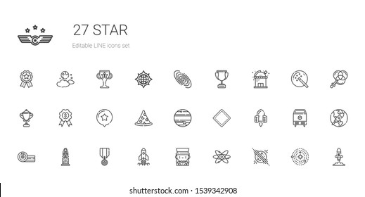 star icons set. Collection of star with planet, atomic, magician, startup, medal, astronaut, boxing, spaceship, patch, jupiter, wizard, trophy. Editable and scalable star icons.