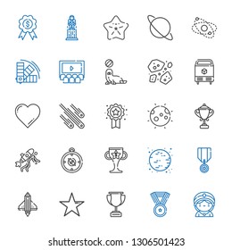 star icons set. Collection of star with seer, medal, trophy, startup, moon, compass, badge, meteorites, favorite, ice, asteroids, seal, cinema. Editable and scalable star icons.