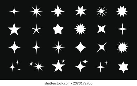 Star icons set. Collection of star shapes. Abstract sparkle set in retro futuristic style. Star shape elements for design, posters, logo etc. Vector illustration