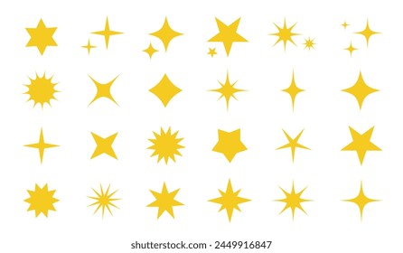 Star icons set. Collection of star shapes. Abstract sparkle set in retro futuristic style. Star shape elements for design, posters, logo etc. Vector illustration