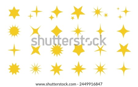 Star icons set. Collection of star shapes. Abstract sparkle set in retro futuristic style. Star shape elements for design, posters, logo etc. Vector illustration