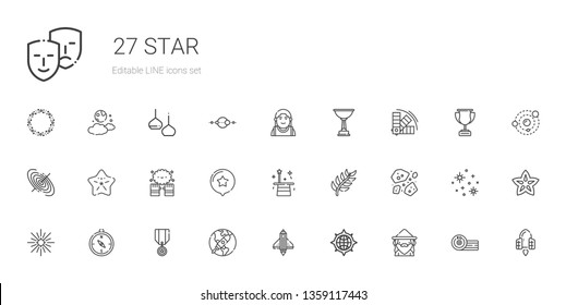 star icons set. Collection of star with wizard, compass, startup, medal, asteroids, branch, magician, magic, starfish, black hole, color, trophy. Editable and scalable star icons.