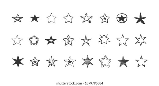Star icons set. Doodle star. Hand Drawn icon star isolated on white background. Trendy design. Vector illustration