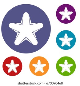 Star icons set in flat circle reb, blue and green color for web