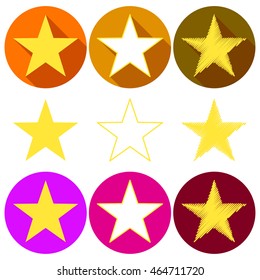 Star icons set. Flat design logo illustration with shadow