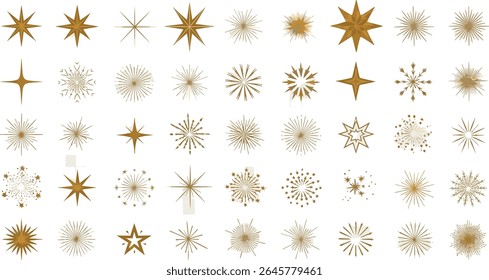 Star icons set, gold star collection, sparkle vector symbols