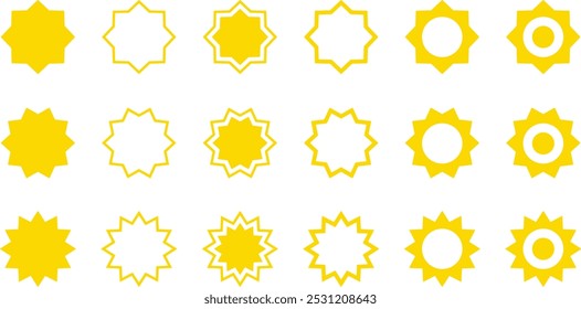 Star icons set. Hand drawn stars set. Collection of bright different golden stars. Gold star icon set isolated on a white background. 