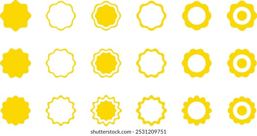 Ícones de estrela definidos. Estrelas desenhadas à mão ajustadas. Coleção de estrelas douradas diferentes brilhantes. Ícone de estrela dourada isolado em um fundo branco. Design de ilustração de vetor de ícone de silhueta de decoração de estrelas