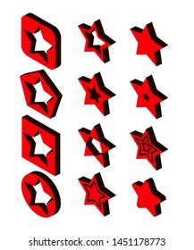 Star icons set in isometric 3d style. Red stars set collection vector illustration EPS