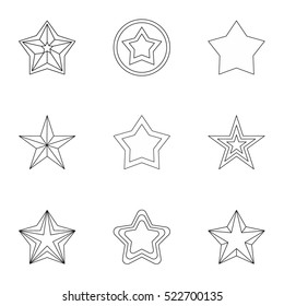 Star icons set. Outline illustration of 9 star vector icons for web