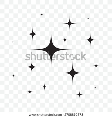 Star icons set: simple, filled design. Sparkling Stars icon silhouette vector on Transparent Background. EPS 10.