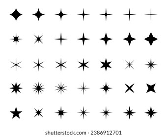 Star icons set. Star sparkle icons. Twinkle stars collection. Shine star icons. Effect shine, glitter, twinkling and clean. Vector illustration.