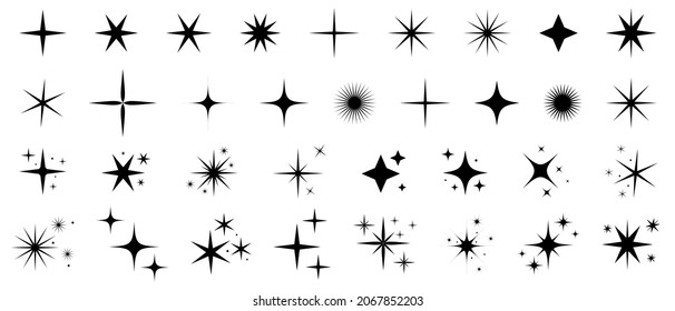 Star icons. Set of star sparkles vector icons. Christmas symbols isolated on white background