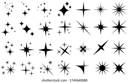 Star icons set. Twinkling stars illustration collection. Sparkles, shining burst. Christmas vector symbols isolated.