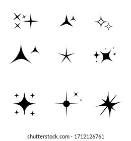 Star icons, shiny flashes of fireworks. Set of star elements with various glowing light effects.Vector symbols star isolated on white background.