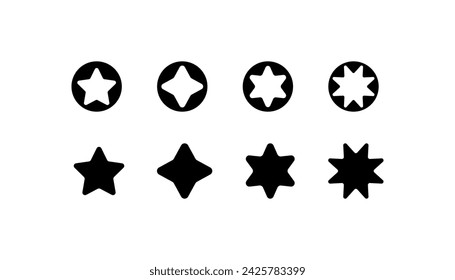 Star icons. Silhouette, black, set of stars in a circle and without, star icons. Vector icons