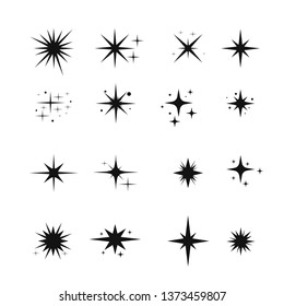 Iconos de estrella. Parkles, resplandeciente estallido. Símbolos vectoriales aislados en fondo blanco